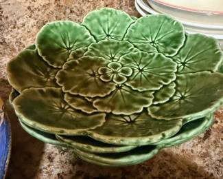 Green majolica leaf plates and serving dishes