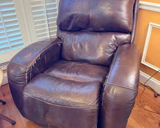 Dark brown leather recliner chair