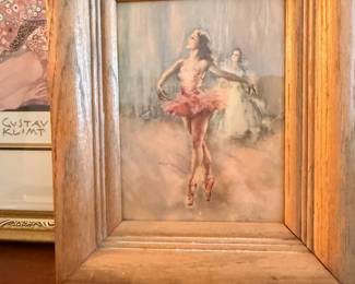 Framed vintage ballerina print in wood frame