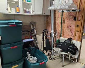 Storage Tubs; Plastic Hangers, Crutches, Adjustable Canes, Shower Stool, Cleaners and much more!