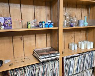 Large Collection of Jazz & Rock LPs from 60s, 70s, 80s including The Beatles, Rolling Stones, Pink Floyd, Fleetwood Mac, Miles Davis and so much more; Glitter, Candles, Vases
