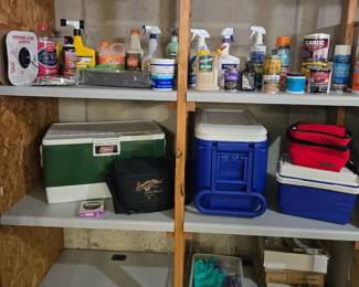 Coolers, Misc. Household Cleaning Supplies, etc.