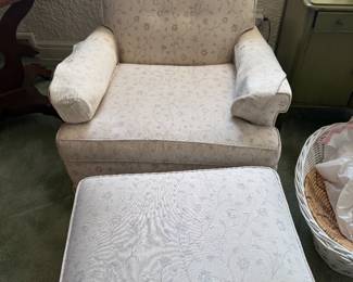 Floral off White Chair and Ottoman