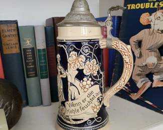 MARKED German Beer Stein Cobalt Blue with Pewter Lid