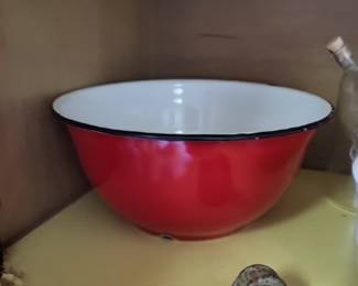 vintage red enamel bowl