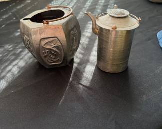 Japanese Tin Sake Warmer Kettle SAKEKANKI Vintage Lid with Handle