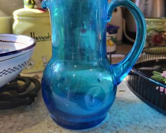 Vintage Blue Glass Pitcher