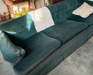 Mid century modern Green Velvet tufted chesterfield couch - has been reupholstered