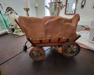 Vintage Wooden Western Covered Wagon Lamp 