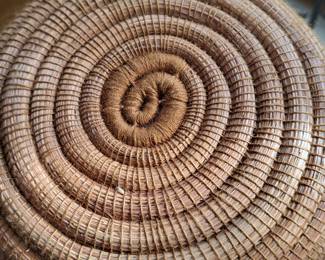 South African Zulu Vintage Coiled Woven Small Brown Lidded Basket 