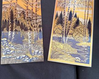  Russian Zlatoust steel engraving featuring a forest stream scene, often referred to as "Russian Homeland" or "Autumn". 