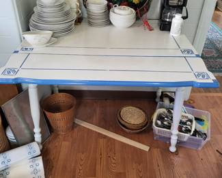 1930's enamel top kitchen table with slide outs