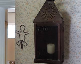 Primitive Vtg Antique Pierced Punched Tin Candle Lantern Lamp Rusted Hand Made