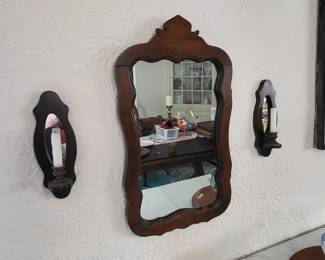 mirror with wood wall scone candle holders