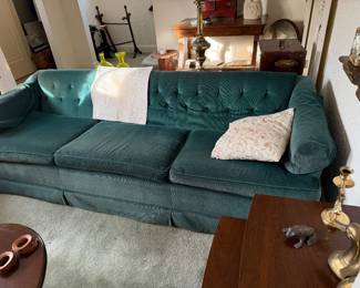 Mid century modern Green Velvet tufted chesterfield couch - has been reupholstered
