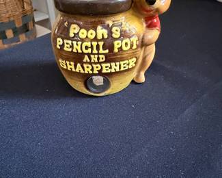vintage Winnie the Pooh pencil pot and sharpener produced by Enesco for Walt Disney Productions. 