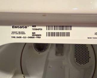 Estate electric dryer heavy duty super capacity 7 cycles 4 temps' model #TEDS840PQ0