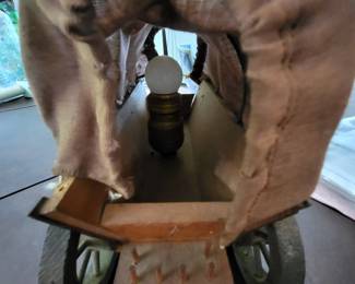Vintage Wooden Western Covered Wagon Lamp 