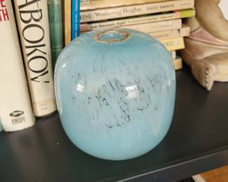 Vintage Hand Blown Soft Blue Art Glass bud Vase
