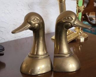 Brass Duck Bookends, Vintage Brass Ducks, Vintage Decor, Shelf Decor