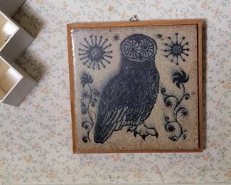 Owl Trivet Tile Wall Hanging Porsgrund Konrad Galaaen Norway Black White Vintage