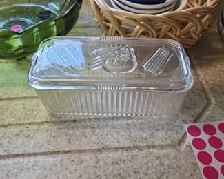 vintage Federal Glass clear refrigerator dish
