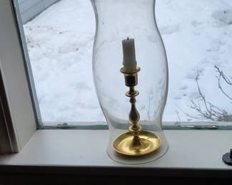 Vintage Brass Chamberstick Candleholder with Hurricane Glass