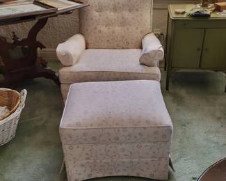 Floral off White Chair and Ottoman