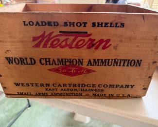 vintage Western Cartridge Company wooden ammunition box, commonly used to hold shot shells
