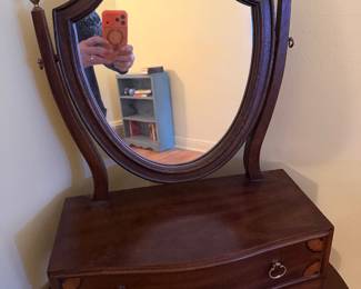 Kindel vintage 1940s Mahogany Shield Dressing Mirror