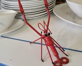 Vintage Red Metal Shrimp Sculptured Noteholder, Beach House Decor, Nautical Shrimp Note Holder, Hand Crafted 