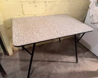 Mid-Century wrought Iron black & white Formica table with leaf