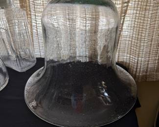 Antique Hand-Blown Vintage GLASS CLOCHE -  The cloche is a sweet wide bell shape and the glass is heavy, thick and just full of bubbles.