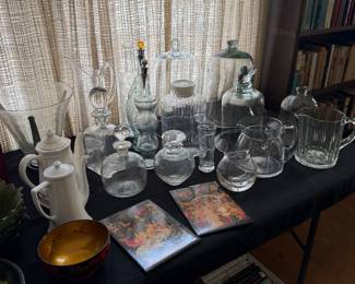 various vintage clear glass items