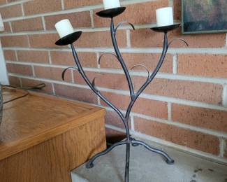 Multi Three Pillar Candle Holder Brown Rustic Farmhouse Décor
