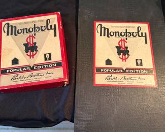 vintage Monopoly "Popular Edition" board game manufactured by Parker Brothers, Inc., likely dating from the early 1950s
