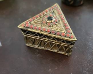 Tibetan brass box. Triangular