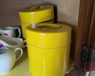 Vintage Yellow Metal Canisters
