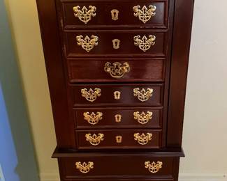 Mahogany Queen Anne Floor Model Jewelry Cabinet