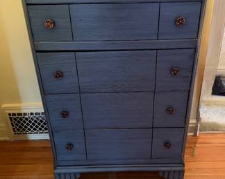  a refinished vintage chest of drawers, featuring a refinished blue painted finish. 
