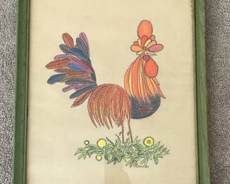 Framed Rooster Drawing by S. Delaney