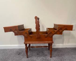 Vintage Accordion Sewing Box on Legs
