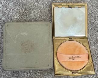 Vintage Elgin Gold Tone Powder Compact with Mirror and Puff