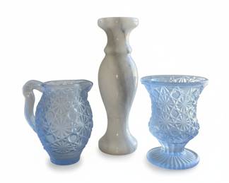 Vtg Mini Pressed Glass Pitcher and Vase