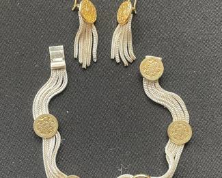 Vtg Turkish Coin Bracelet and Tassel Earrings Set