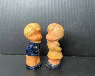 Vintage Kissing Boy and Girl Ceramic Salt and Pepper Shakers