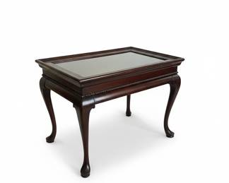 Vintage Queen Anne Style Mahogany Tea Table with Glass Top