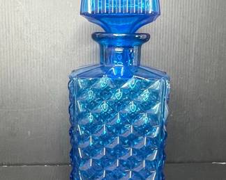 Empoli Cobalt Blue Diamond Cut Glass Genie Bottle Decanter with Stopper