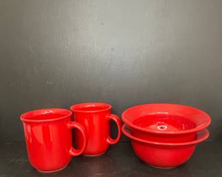 Pier 1 Red Earthenware Mugs and Bowls