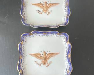 Pair of Porcelain Square Dishes with Mark and Eagle Motif